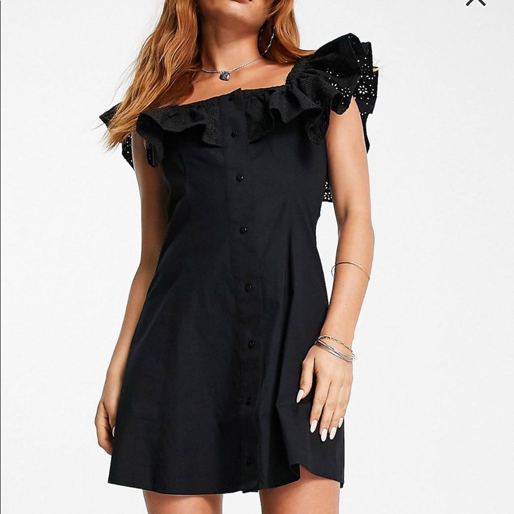 Black Reclaimed Vintage inspired button front dress